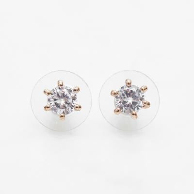 China Trendy Manufacturers Custom Custom Six-claw Single Diamond Stud Earrings Shining Crystal Zircon Plating 18k Gold Stud Earrings for sale