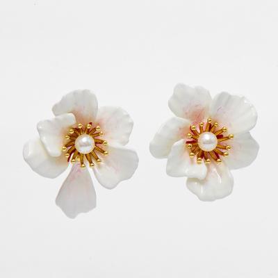 China Cherry Blossom Series Niche Design Jewelry Simple White Earrings Of Various Good Quality Cute Promotional Temperament for sale