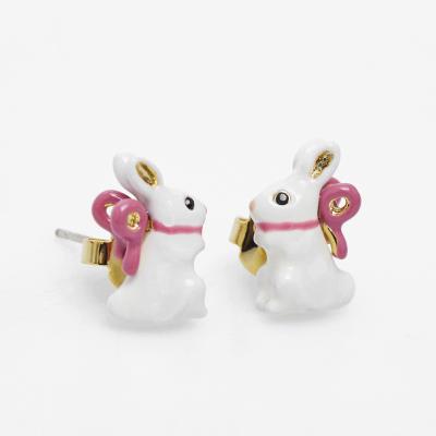 China Newest Design High Quality Fashionable Promotional Bow Bunny Stud Earrings Customized Gold Plated Jewelry For Men And Women for sale