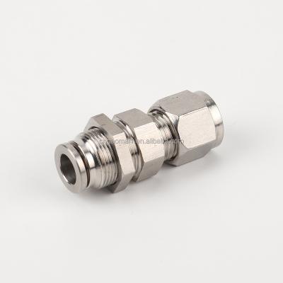 China Other Npmt Series Bulkhead Double Union Straight Nickel Plated Brass Pneumatic Press In Fitting Metal for sale