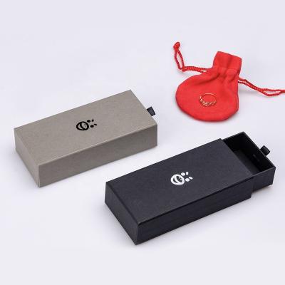 China Recycled Materials Zipper Black Luxury Custom Eco Friendly Paper Jewelry Packaging Box With Pouch for sale