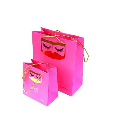 China Recyclable Cute Design Pink Shopping Paper Bag With Logo For False Eyelashes for sale