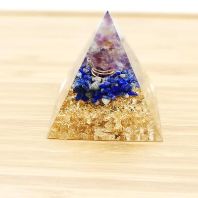 China Europe Wholesale Seven Chakra Orgone Pyramid With Lotus Symbol And Crystal Sphere For Meditation for sale