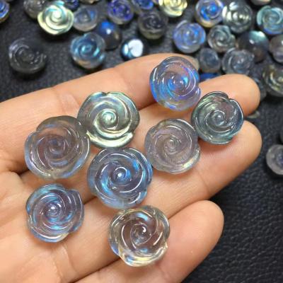 China Folk Art Wholesale Hand Carved Labradorite Moonstone crystal rose for decoration for sale