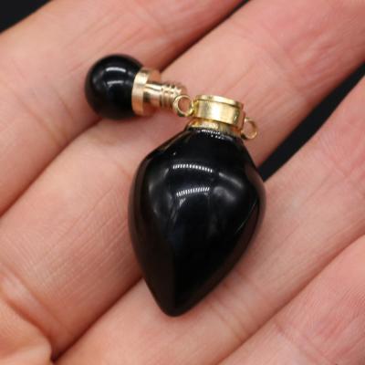 China Wholesale Natural Crystal Stone Necklace Black Agate Perfume Bottle DIYJewelry Pendant Fashion Delicate for sale