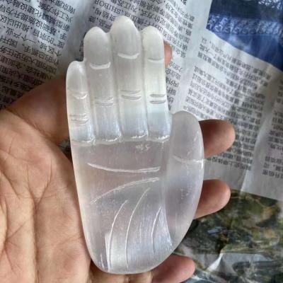 China Europe Wholesale Healing Crystal Semi Gemstone Open Selenite Hand for sale