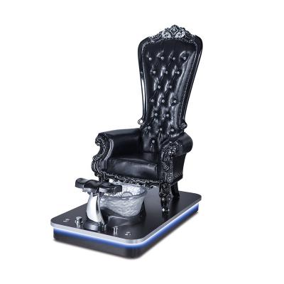 China Black Jet King Monarch Foot Spa Throne Pedicure Chair High Back Wood LED Ligiht Colorful Royal Luxury European Style Pipeless Swirl Magnet Base for sale