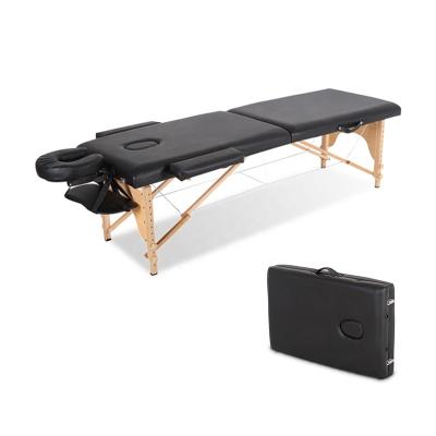 China Korean Spa Salon Sex 3 Folding Lightweight Portable Adjustable Movable Section Folding Solid Wood Foldable Treatment Portable Massage Table Facial Bed for sale