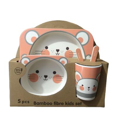 China Disposable Baby Food Tableware Set Bamboo Feeding Cartoon Animal Child Dish Bamboo Feeding Bowl Dinner Tableware for sale