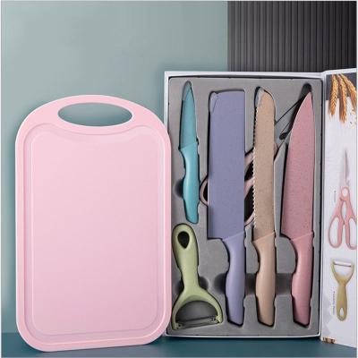 China Environmental Sustainable Household Kitchen Fruit Stainless Material Knife Cutting Wheat Straw Knife Bread Peeling Knife Set for sale