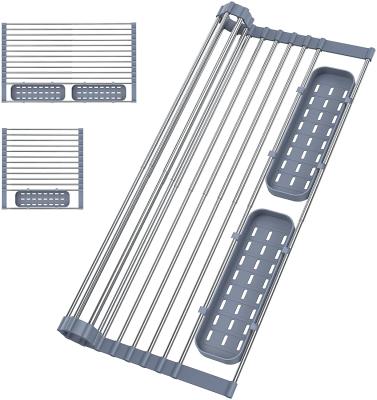 China Amazon Sustainable Hot Sale Extend Expandable Over Sink Dish Drainer Roll Up Dish Drying Rack for sale