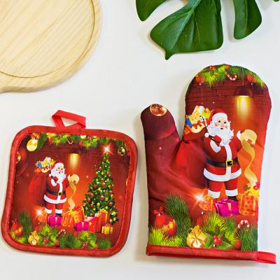 China Oven Gloves Cotton Double-Layer Heat Resistant Oven Mitts /BBQ Christmas Kitchen Waffle Gloves/Grill Gloves for sale