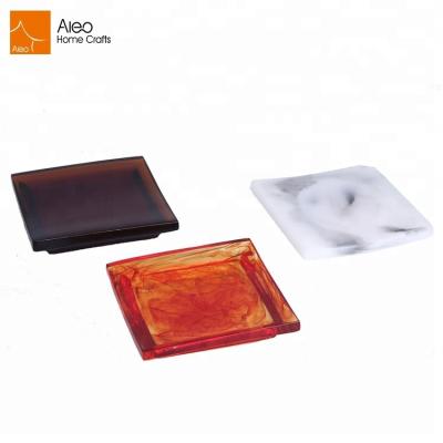 China Elegent Modern Matte Finish / Polyresin Swirl Glossy Square Finish Hotel Colored Translucent Soap Dish for sale