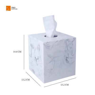 China Nice poly resin marble napkin box minimalist white tissue box cover holder for hotel restaurant for sale