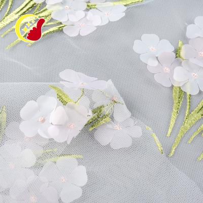 China Viable Beautiful Custom Design French Applique 3d Flower Lace Fabric Embroidery For Dress for sale