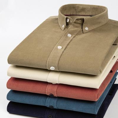 China Custom Men's Long Sleeve Shirt Anti-Shrink Logo Embroidery Corduroy Thickened Casual Plain Dress Shirt for sale