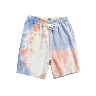 China Anti-wrinkle summer wholesale men's casual tie dye drawstring shorts leisure multi-color fashion half pants for sale