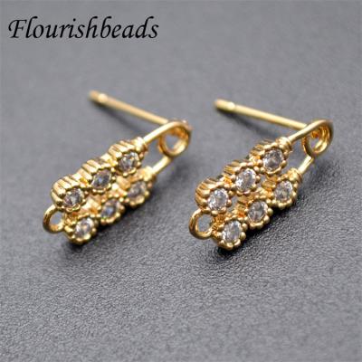 China Color Can Remain Long Time Fashion Design Gold Plated Zircon Pin Shape Stud Earrings For Women for sale