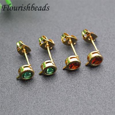 China Color Can Remain Long Time Fashion Design Gold Plated Zircon Inlaid Green Red Round Shape Small Stud Earrings For Women for sale