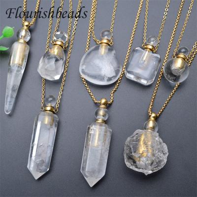 China Gemstone Beads Shape Design Gold Natural Stone Plated Gemstone Bead Crystal Perfume Bottle Pendant Necklace for sale