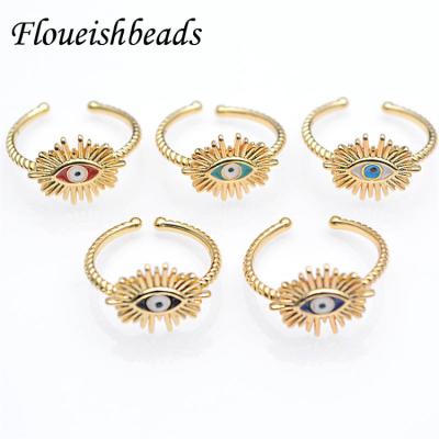 China Color Can Remain Long Time Fashion Design Gold Plated Enamel Evil Eye Open Adjustable Ring for sale