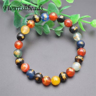 China Gemstone Beads Wholesale Natural Gemstone Cut Dragon Mix Color Agate Round Beads Bracelet for sale