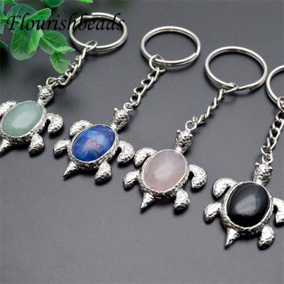 China Color Can Remain Wholesale Natural Gemstone Turtle Key Chain Rhodium Plated Cute Charms Long Time for sale