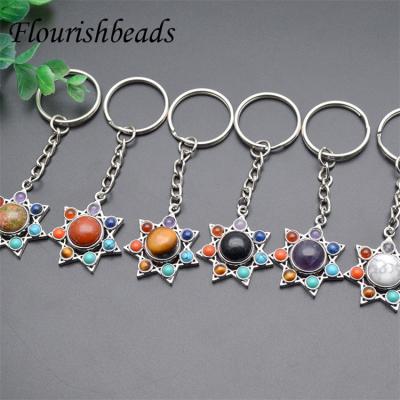 China Color Can Remain Long Time Wholesale Natural Gemstone Star Rhodium Plated Key Chain for sale