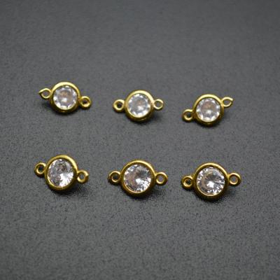 China Color-protecting 18k Gold Plating 3mm 4mm 6mm 8mm Two Loops Around Zircon CZ Jewelry Link Connectors for sale