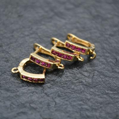 China Anti-fade Gold Plating Red CZ Paved 18K Gold Plating Earring Hooks Clasps Jewelry Findings for sale