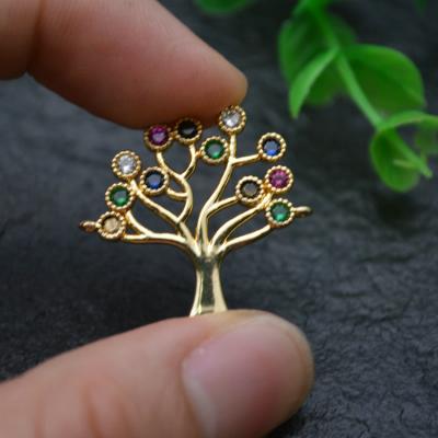 China Long Time Remain Flourishbeads Loops Two Multi Color CZ Tree Of Life Metal Bracelet Charms for sale