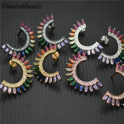 China Romantic Paved Colorful CZ Pearl Plating Ethnic Indian Headdress Metal Semicircular Earrings Adjustable Rainbow Women Party Jewelry Gift for sale