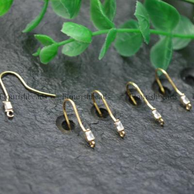 China Jewelry FindingsAnti-fading Real Gold Plating Fish Wire Earring Hooks With CZ Beads On Side Adjustment Dangle Earrings Making Fish Wire Hooks for sale