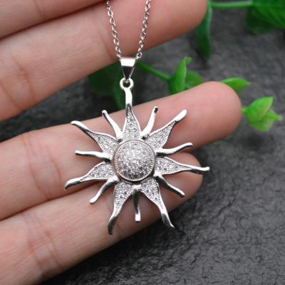 China Color Remain Long Time Silver Color Shiny CZ Paved Metal Sun Star Pendant Linked Chains Necklace Fashion Woman Man Jewelry for sale