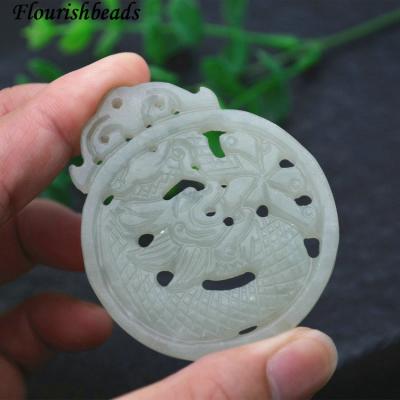 China Flourishbeads Natural Antique Gemstone Cut Pendant Hsiuyen Xiu Jade Carved Dragon Round Shape Jade Large for sale