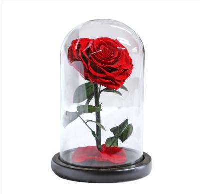 China Weddings Decoration Home Decor Hotel Lobby Wholesale Preserved Heart Shaped Roses in Glass Dome with Gift Box for Wedding Valentine's Day Gifts Box for sale