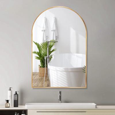 China OJC Modern Contemporary Bathroom Mirror Matt Gold Industrial Arched Metal Wall Mirror for sale