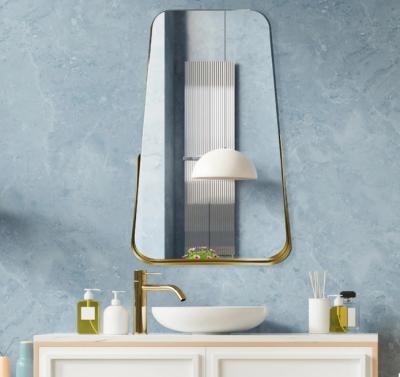 China OJC Modern Luxury Wall Mirror Gold Rectangle Metal Porch Vanity Mirror Bathroom Mirror for sale