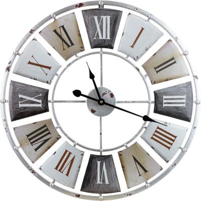 China Antique Style Large OJC Wall Clock With Roman Numeral Hands In Farmhouse Style Industrial Rustic Wall Clock for sale