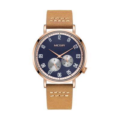 China 1083 Design Chronograph MEGIR Hand Luminous Quartz Wristwatch Fashion Sports Watches Brand New Leather Strap Casual Business for sale