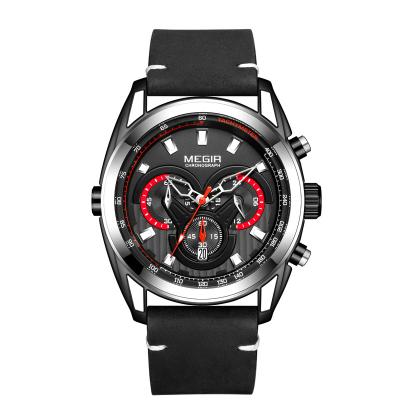 China 2135 Men's Fashion Luxury Genuine Leather Wristwatch MEGIR Chronograph Male Top Brand Military Clock Brand New for sale