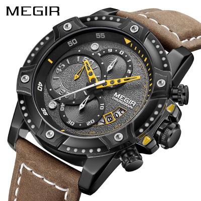 China Brand New MEGIR 2130 Chronograph Wristwatch Man Watch Waterproof Leather Mens Watches Top Brand Chronograph Sport Luxury Watch for sale