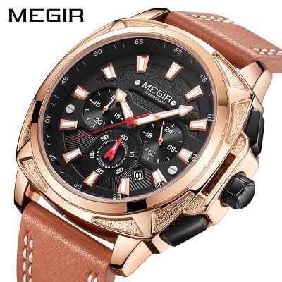 China Hot Selling Chronograph MEGIR 2128 Men's Watch Original Genuine Leather Band Personalized Watch Business Stopwatch Set Brand New for sale