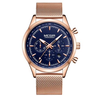 China Rose Gold Stainless Steel Wrist Watch Top Man Chronograph MEGIR 2153 Brand Business Waterproof Quartz Watches Brand New for sale