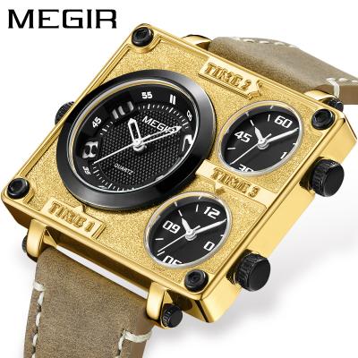 China MEGIR Chronograph Brand New2069 Square Dial Quartz Watches Top Luxury Brand Relogio Masculinos Men Multi Time Zone Sport Wrist Watch for sale