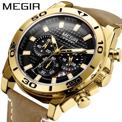 China MEGIR 2094 Chronograph Mens Leather Strap Army Sports Quartz Watches Waterproof Wristwatch Man Relogio Luminous Clock Brand New for sale