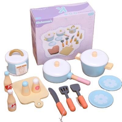 China Toy Kids Educational Toys Funny Educational Cooking Set Play Wooden Role Play Cooking Kitchenware Set for sale