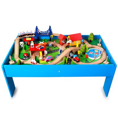 China Wooden Track Toy Play Set Functional Table Game Toy Building Puzzles New Arrival Pretend Toys Slot 88Pcs for sale