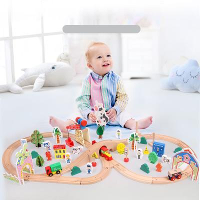 China Educational Toy New Arrival High Quality Custom 78Pcs Child Slot Tracks Wooden Kids Toys Train Track Set for sale