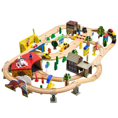 China Wooden Slot Toy 138Pcs Train Track Model Wooden Train Blocks Toys Puzzle Train Set Gift Landscaping Track Model for sale